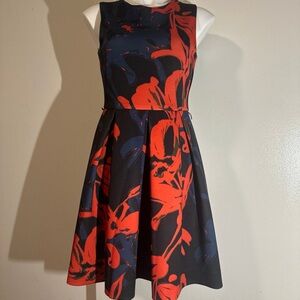 Floral Sleeveless Dress in Red and Blue
